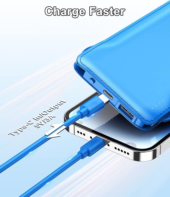 TG90° 10000mah Power Bank Portable Charger with Built-in Cables(No AC Plug), Portable Phone Charger Battery Backup Compatible with iPhone 17 16 15 14 13 12 and Android Phones