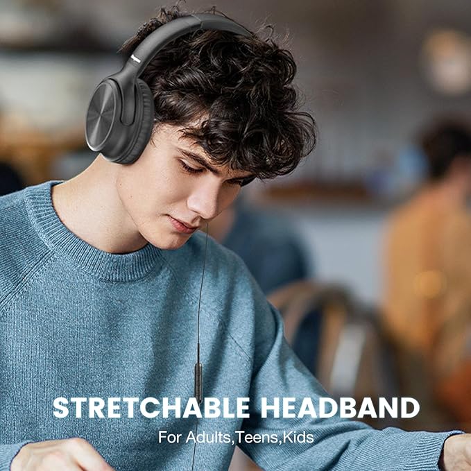 Over Ear Headphones Wired, 3.5mm Foldable Wired Headphones with Microphone, Volume Control, HD Stereo Sound, Lightweight Headphones for Adult/Teens/Chromebooks/Laptop/Computer/Tablets, Black