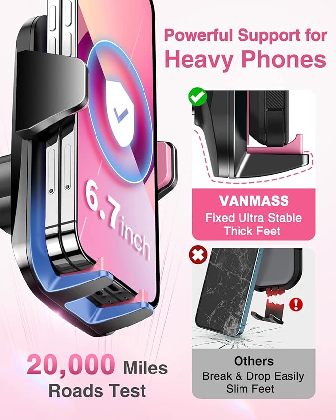 VANMASS【85+LBS Strongest Suction & Military-Grade Ultimate Car Phone Mount【Patent & Safety Certs】 Cell Phone Holder Truck for Dashboard Windshield Vent for iPhone 17 Pro Max 16 15 for Samsung, Pink