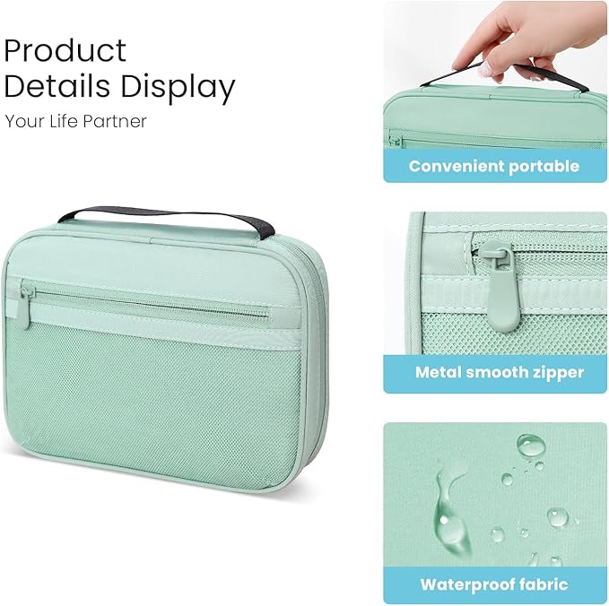 Electronics Organizer Bag, Portable Cable Organizer Case Travel Electronic Accessories Storage Case - Travel storage bag for Cables, Chargers, Phone, SD Cards - Green