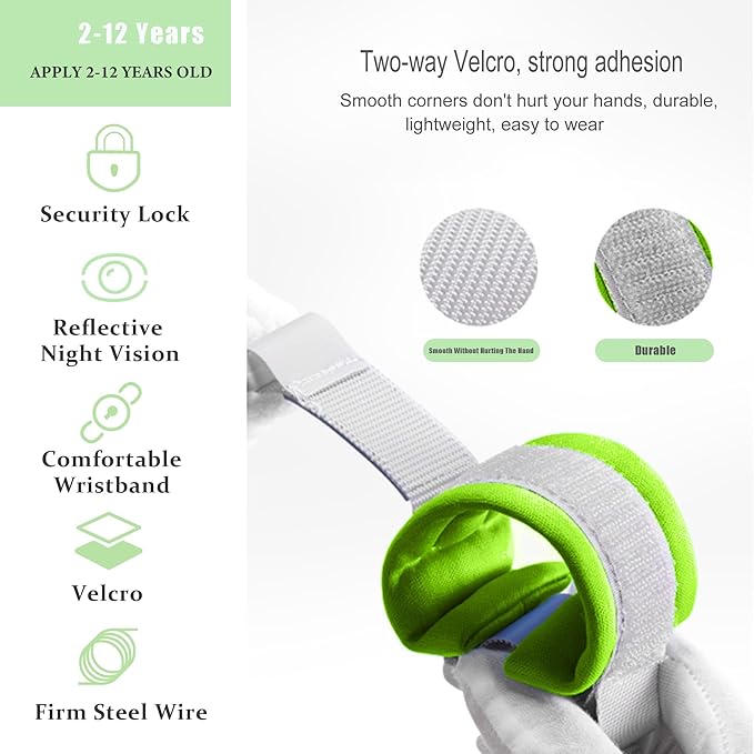 Toddler Harness Walking Leash- Child Anti Lost Wrist Link - Child Safety Harness - Upgrade with Reflective(6.5ft) - for Boys and Girls,Not Easy to Open Without Key (Green)