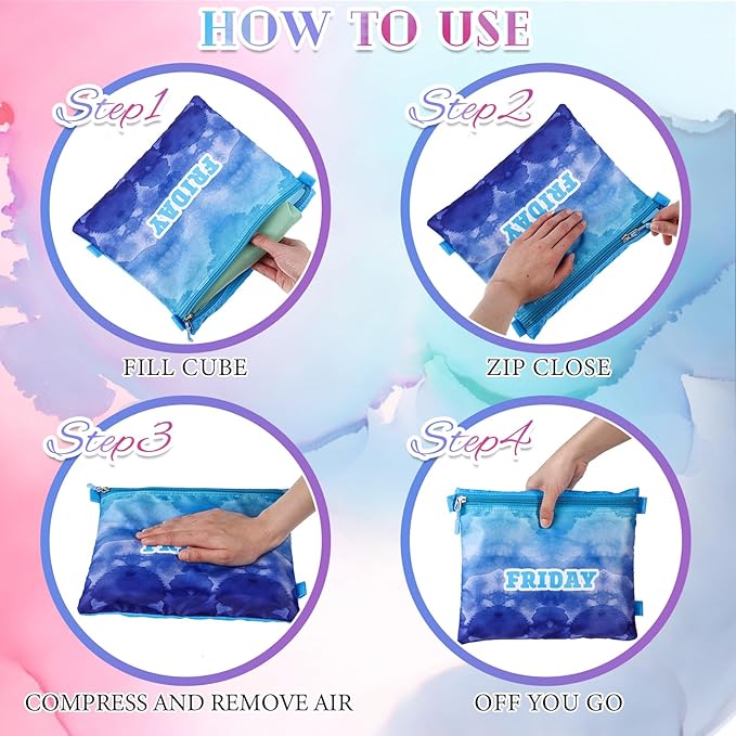 Paterr 7 Pcs Packing Cubes for Travel Kids Day of Week Compression Packing Bags Colorful Luggage Suitcase Organizers Bag for Travel(Gradient)