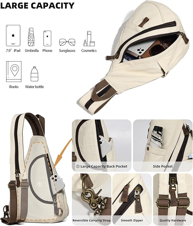 KL928 Canvas Sling Bag - Small Crossbody Backpack Shoulder Casual Daypack Rucksack for Men Women(Large Version)