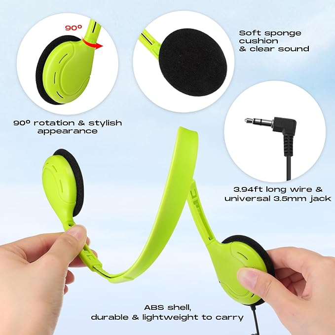 Yunsailing 10 Pack Bulk Over Ear Headphones Set On Ear Headsets Earphones with Adjustable Headband and 3.5mm Plug for Group Learning, Computer Lab, Library, Online Lesson (Macaron 10 Color)