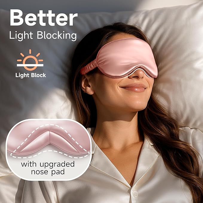 Umisleep Sleep Mask for 100% Pure Mulberry Silk, 22 Momme 6A Soft Eye Masks for Sleep, Adjustable Sleep Masks for Women Men, Light Blocking Sleeping Mask, Silk Eye Mask for Sleeping, Blindfold, Pink