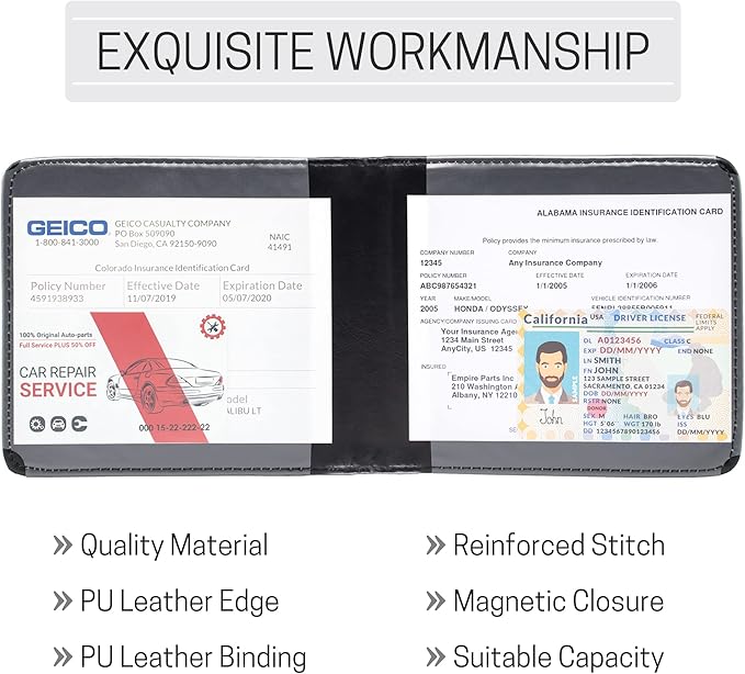 CANOPUS Car Registration and Insurance Holder, Magnetic Closure, Embossed Card Document Holder, Vehicle Glove Box Organizer, Wallet for Auto, SUV, Motorcycle, Truck, Waterproof, Truck Model