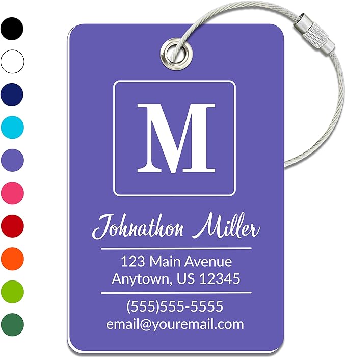 Personalized Luggage Tag | Custom Luggage Tags for Suitcases | Kids Backpack Tag | 10 Color Options & Choose Font, Font Color