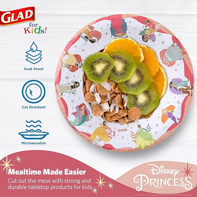 Glad for Kids Disney Princess Paper Snack Bowls with Lids, “Magic is in All of US” - Heavy Duty, Microwavable, Disposable Snack Cups with Lid for Soup or Ice Cream, 12 Ounce, 20 Count - 10 Pack
