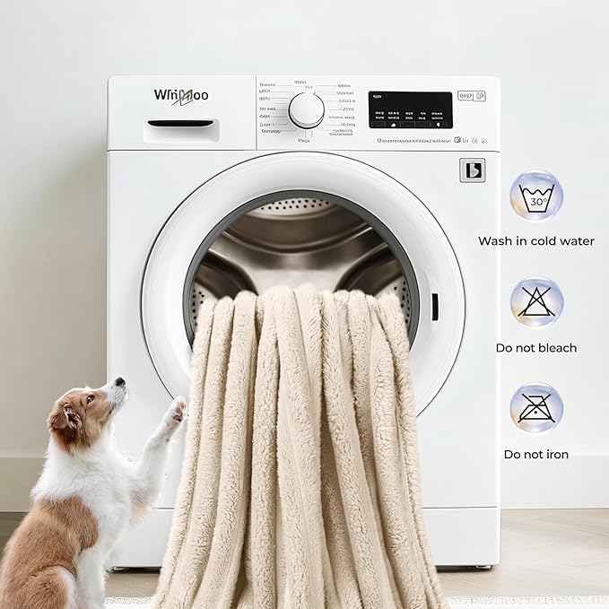 LINENLUX 1 Pack 3 Soft Fleece Dog Blanket for Pet Washable Warm Cat Puppy Fluffy Calming Flannel Beige Medium