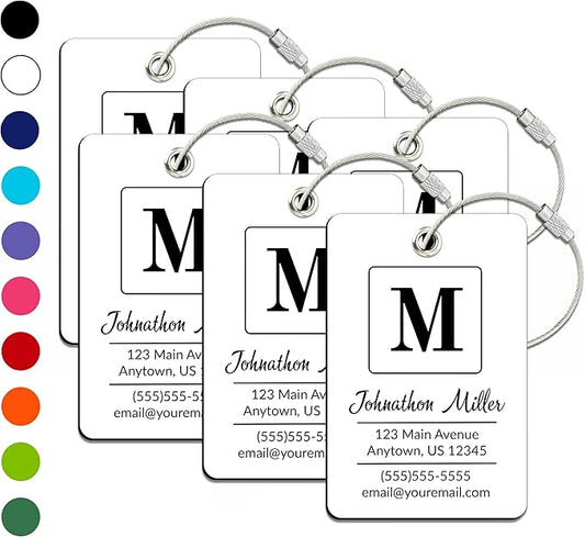 Personalized Luggage Tag | 6 Pack | Custom Luggage Tags for Suitcases | Kids Backpack Tag | 10 Color Options & Choose Font, Font Color