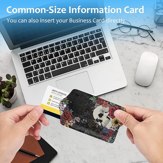 2 Pack Luggage Tag for Suitcase,Skull Flowers Luggage Tag with PU Leather Privacy Cover ID Label & Stainless Steel Loop for Women Men Travel Bag Suitcase