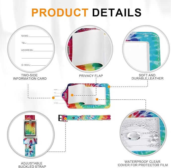 4 Pack Luggage Tag for Suitcases TSA Approved, Leather Suitcase Tags Identifiers, Cute Bag Name Travel Tags ID Labels for Women Men Cruise Airport Luggage Travel Essentials by Sodsay