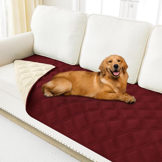 Smiry Waterproof Dog Bed Cover Blanket 30x70, Soft Reversible Pet Blanket, Washable Leakproof Cats Dogs Couch Cover for Sofa, Couch, Furniture, Lattice, Wine Red/Beige