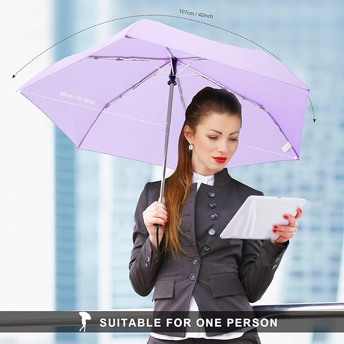 LEAGERA Compact Travel Umbrella for Purse - Flat Handle, Waterproof for Light Rain