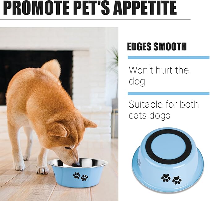 YUDANSI Dog Bowls 2 Pack Small Medium Dogs Feeding Food Water Bowl with Non-Slip Silicone Sole, Stainless Steel Dog Dishes Elevated Raised Pet Feeder (Blue, M(3.6 Cups)