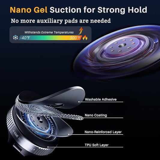 360 Adjustable Vacuum Magnetic Phone Holder for Car, 118LBS Nano Gel Suction Cup Phone Mount, Universal 360 Dashboard Phone Holders for Your Car for Magsafe iPhone 17 16 Air Pro Max