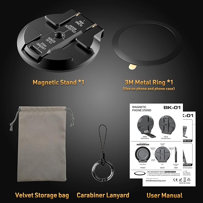 Magnetic Phone Tripod Mount With1/4" Hole&Cold Shoe,Foldable Travel Phone Stand Smartphone Tripod Adapter for Smartphone Cell Phone Stand Holder for Desktop Video Live Streaming Vlogging Filming