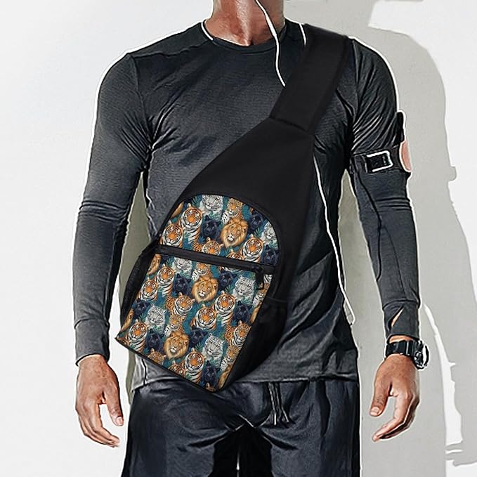 SWEET TANG Cool Sling Backpack Tiger Panther Leopard Lion, Lightweight Sling Shoulder Bag, Outdoor Chest Crossbody Bike Gym Runner Daypack with Adjustable Strap for Men Women
