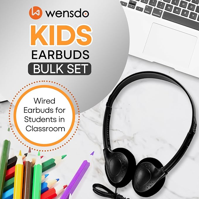 Kids Headphones Bulk 25 Pack for School Classroom K-12, Wholesale Wired Adjustable Headsets for Students Teens Children Gift and Adult (HY857,25 Black)
