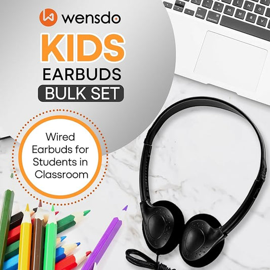 Kids Headphones Bulk 25 Pack for School Classroom K-12, Wholesale Wired Adjustable Headsets for Students Teens Children Gift and Adult (HY857,25 Black)