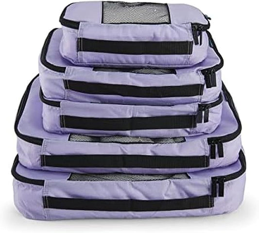 TravelWise Luggage Packing Organization Cubes 5 Pack, Lavender, 2 Small, 2 Medium, 1 Large (TWPC-27)