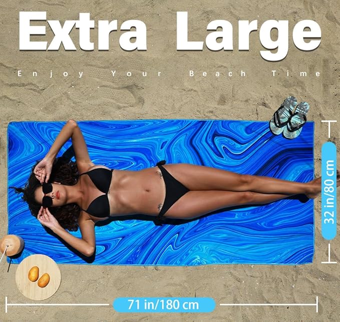 Microfiber Lightweight Beach Towel Sand Free Quick Dry Absorbent Thin Compact Towels for Swimming Pool Camping Beach Accessories Large Easy Pack Travel Things for Vacation Essentials Gift Adult