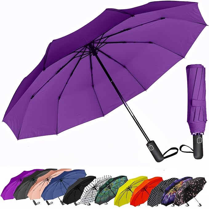 SIEPASA Windproof Travel Compact Umbrella-Automatic Umbrellas for Rain-Compact Folding Umbrella, Travel Umbrella Compact, Portable Windproof Umbrellas for Men Women Teenage.(Purple, 54 Inch)