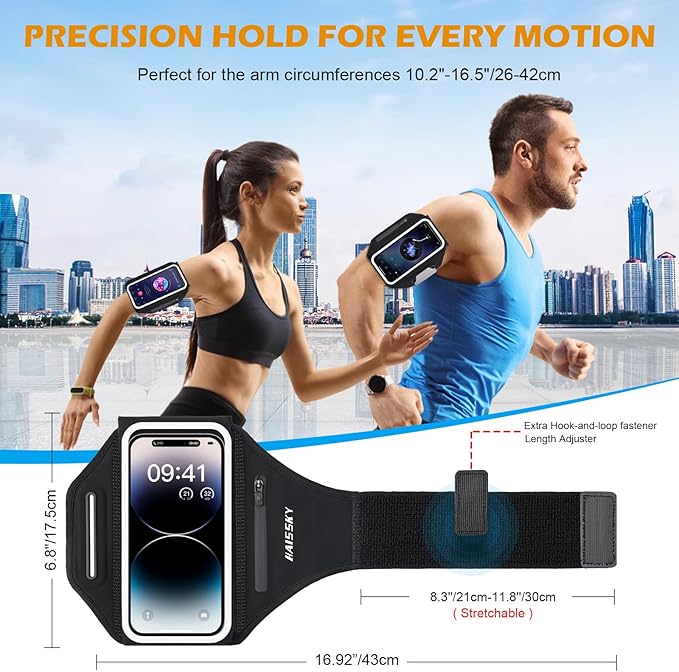Running Phone Armband with Earphone Holder - 3D Design Cell Phones Armband for iPhone 17/16/15/13 Pro/Plus & S24/S20, Water Resistant Sports Holder with Key Slot - Ideal for 6.9" Phones