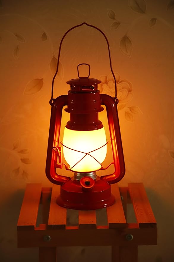 YAKii LED Vintage Flame Lantern Metal Outdoor Hanging Lantern with Dancing Flame Battery Operated Halloween Outdoor Indoor Decoration(Red Pack of 2)