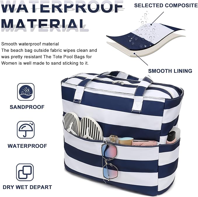 Beach Pool Bags Tote for Women Ladies Large Gym Tote Carry On Bag With Wet Compartment for Weekender Travel Waterproof