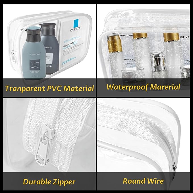 16 Pieces Clear Makeup Bags Bulk, TSA Approved Toiletry Bag for Travel, PVC Waterproof Cosmetic Pouches Clear Pouch with Zipper for Men and Women Carry-on Travel Essentials Cosmetic Bags (White-M)
