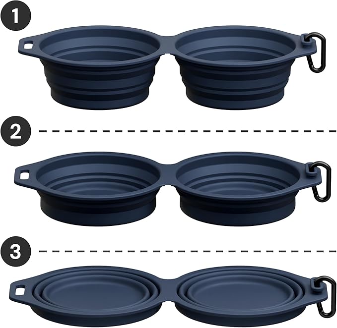 Pup Culture Dual Collapsible Dog Bowls | Silicone Travel Water Bowl for Dogs | Food Grade, No Plastic Rim, Portable Dog Bowl for Food and Water - Easy to Clean | BPA Free and Safe for Your Pup-Navy