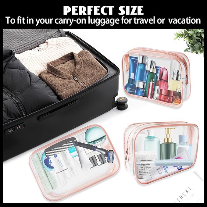16 Pieces Clear Cosmetic Bags, Large Transparent Makeup Bags, TSA Approved Toiletry Bag for Travel, PVC Waterproof Clear Pouch with Zipper Make Up Bag for Women and Men Traveling (Rose Pink-L)