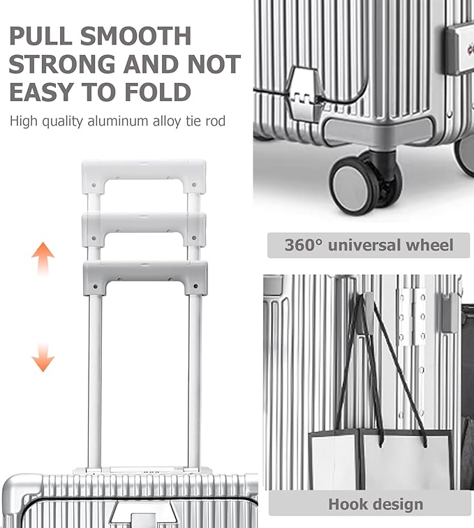 feilario 20in Aluminium Frame PC Hard Shell Spinner Wheels Luggage, Built-In TSA lock Carry on Suitcase, with Cup Holder, USB Port, Phone Holder