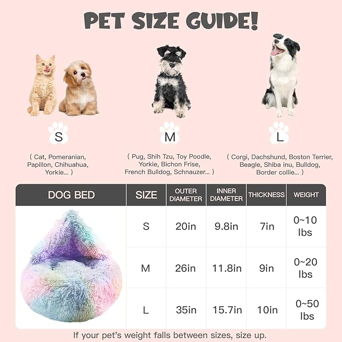 Himax Dog Beds for Large Dogs, Donut Dogs Beds with Blanket Attached, Calming Round Dog Bed Washable(20"/26"/35") Multicolor