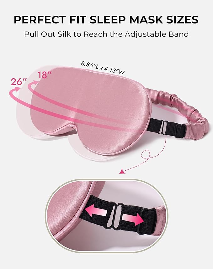 SilkSilky 100% 22 Momme Mulberry Silk Sleep Mask – Upgraded 3D Contoured Eye Mask with Nose Wing Pads & Adjustable Strap, Luxury Blackout Eye Cover for Women & Men (Pale Mauve)