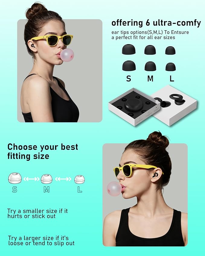 Ear Plugs for Sleeping,30db Noise Reducing Earplugs with 8 Eartips and Carry Case,Reusable earplugs for Sleep,Focus,Snoring,Shooting,Motorcycle,Airplanes,Musicians. (Black, L-M-S-XS)