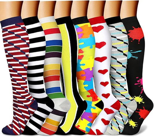 CHARMKING Compression Socks for Women & Men Circulation (8 Pairs) 15-20 mmHg is Best Support for Athletic Running,Cycling