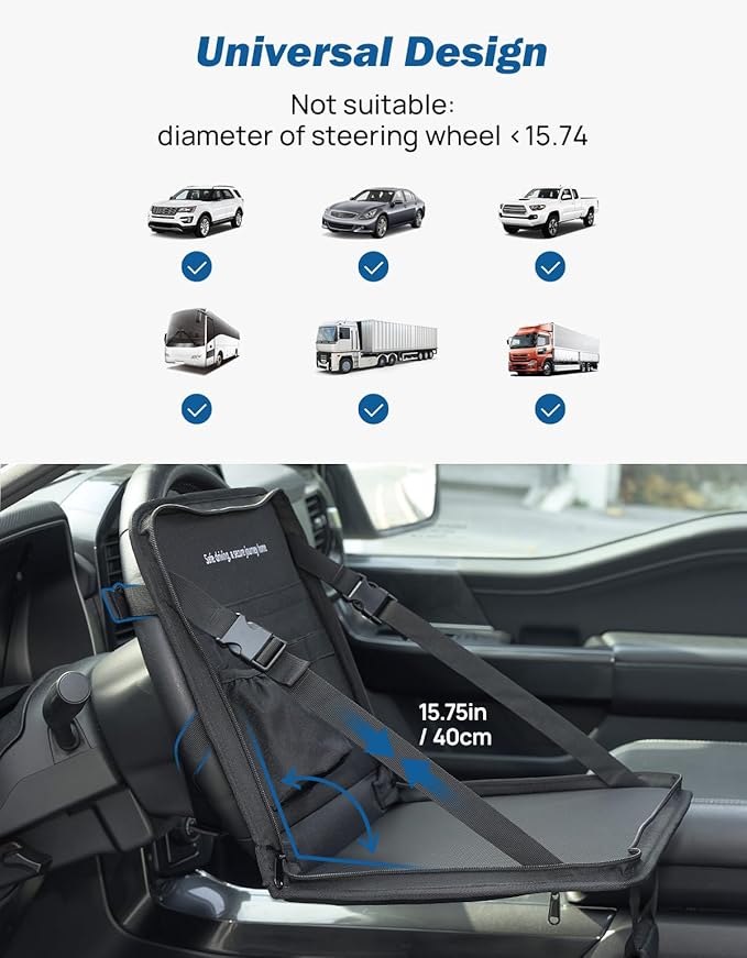 JOYTUTUS Steering Wheel Tray, Multifunctional Laptop Desk, Back Seat Headrest Table for Eating, Fit for Large Vehicles, Like Trucks, Pickups, Semi-Trailers