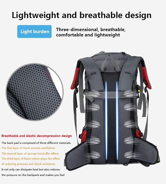 Bseash 60L Waterproof Hiking Camping Backpack with Rain Cover, Large Outdoor Sport Travel Daypack Rucksack for Climbing