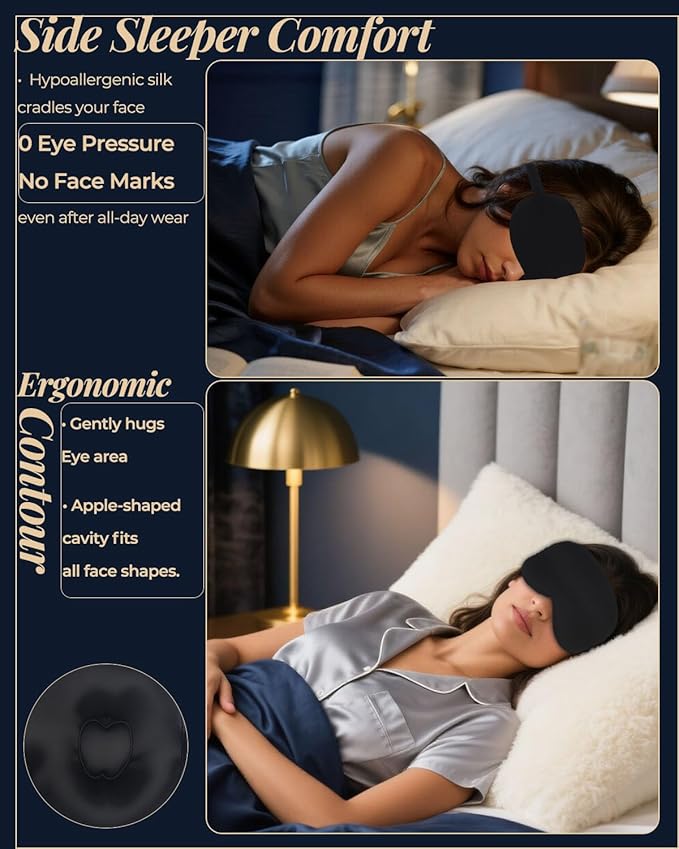 3D Silk Sleep Mask, Eye Pillow for Insomnia Relief (Black, Deluxe-Gift-Box Edition)