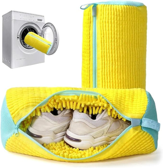 Shoe Wash Bags for Washing Machine (2 Pack), Reusable Laundry Bags for Sneakers, Footwear, Bike Shoes, 360° Deep Clean Shoe Washing Bag (Yellow)