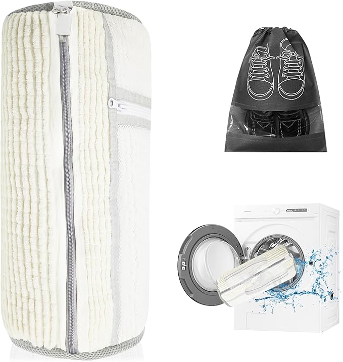 Shoe Washing Machine Bag | Laundry Shoe Bag for Washer and Dryer, 1pcs Reusable Shoes Cleaner Bags, Chenille Microfiber for Sneakers Tennis Shoes, Zipper with Lock Ring