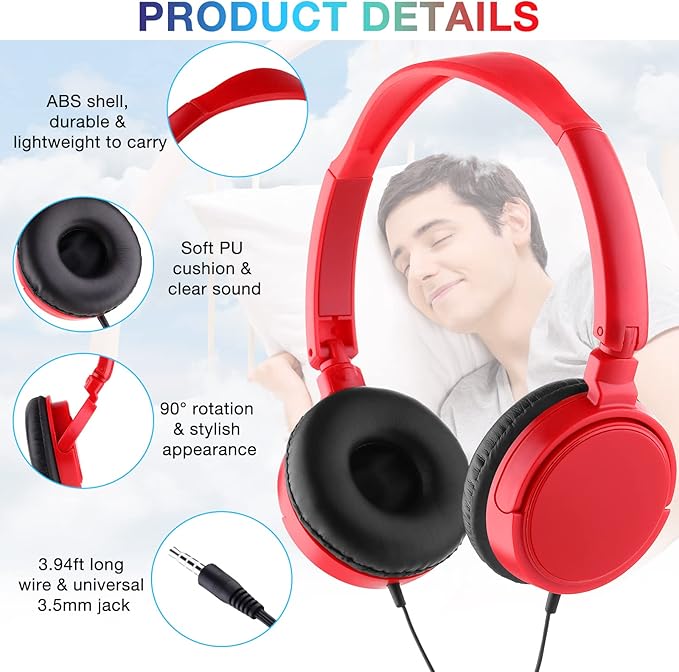 Yunsailing 18 Pack Classroom Headphones Bulk Student Wired Class Headphones Set for School with Individually Wrapped Adjustable Over Ear Head Earbuds (Multicolor)
