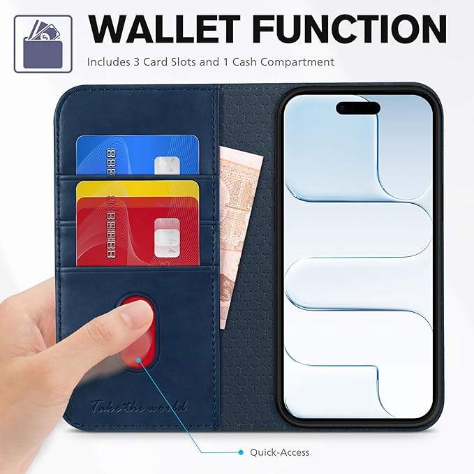 TUCCH Case Wallet for iPhone Air (6.5-Inch) 2025, 3 Card Slots | Kickstand | RFID Blocking | PU Leather | Protective Flip Folio Cover | TPU Shockproof Interior Shell | Deep Blue