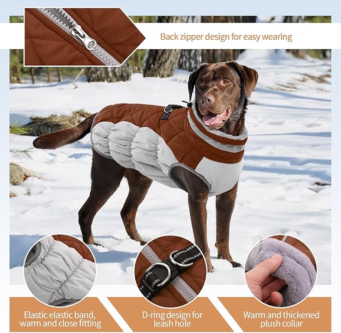 OUOBOB Dog Winter Jacket Cozy Reflective Waterproof Windproof Warm Pet Garment,Comfortable Cold Weather Fleece Apparel Outfits with Zipper Closure for Small Medium Large Dogs Puppy Walking,X-Small