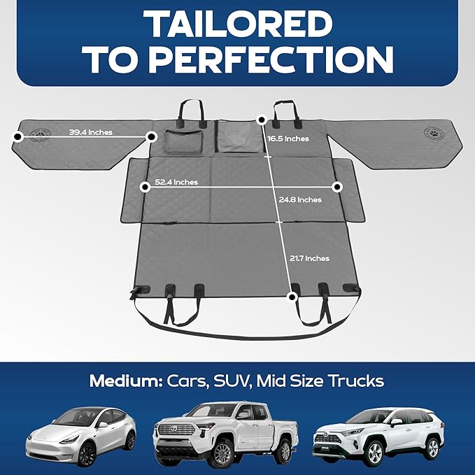 Ruff Liners Medium Back Seat Extender for Dogs, Gray – As Seen on Shark Tank – Hard Bottom Platform for Cars, SUVs & Mid-Size Trucks, 400lb Support, Waterproof – Rigid Back Seat Cover for Dogs