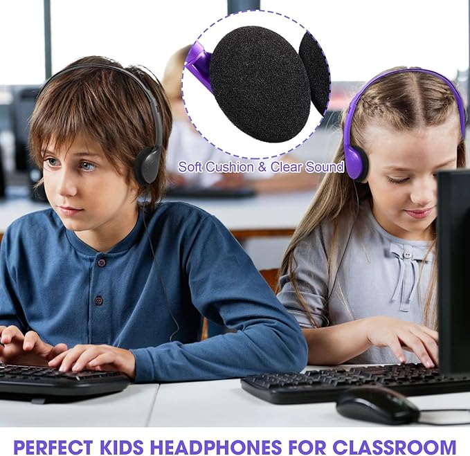 Konohan 32 Pack Headphones Bulk for School Student Classroom Set of Headphones Wire Headset Adjustable with 3.5 mm Jack for Adult (Red,Purple,Gray,Black)