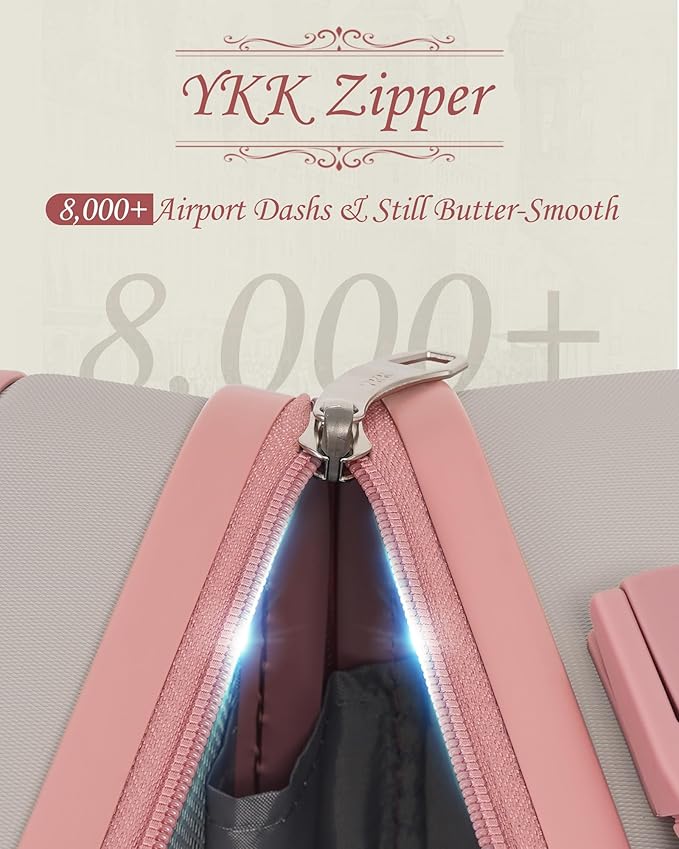 TAKUMI Luggage Sets 5 Piece Lightweight Carry On luggage with Duffel Bag ABS+PC Hardshell Suitcases with YKK zippers Double Spinner Wheels Travel Luggage with TSA Lock(GREY PINK, 5 PIECE SET)