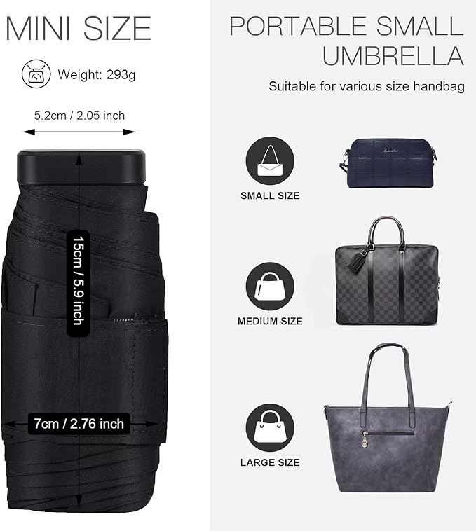 LEAGERA Mini Umbrella - Compact, Waterproof Travel Umbrella for Light Rain, Suitable for Women's Purse and Pocket